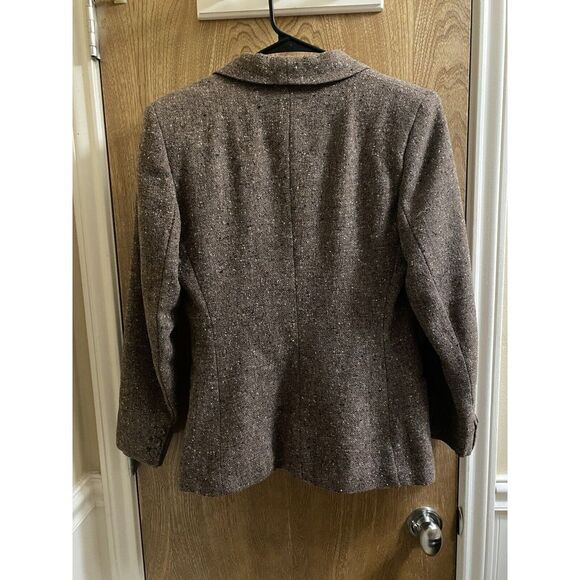Vintage Liz Claiborne Wool Blazer Heather Brown 1 Button with Pockets Size 10 - Picture 9 of 12